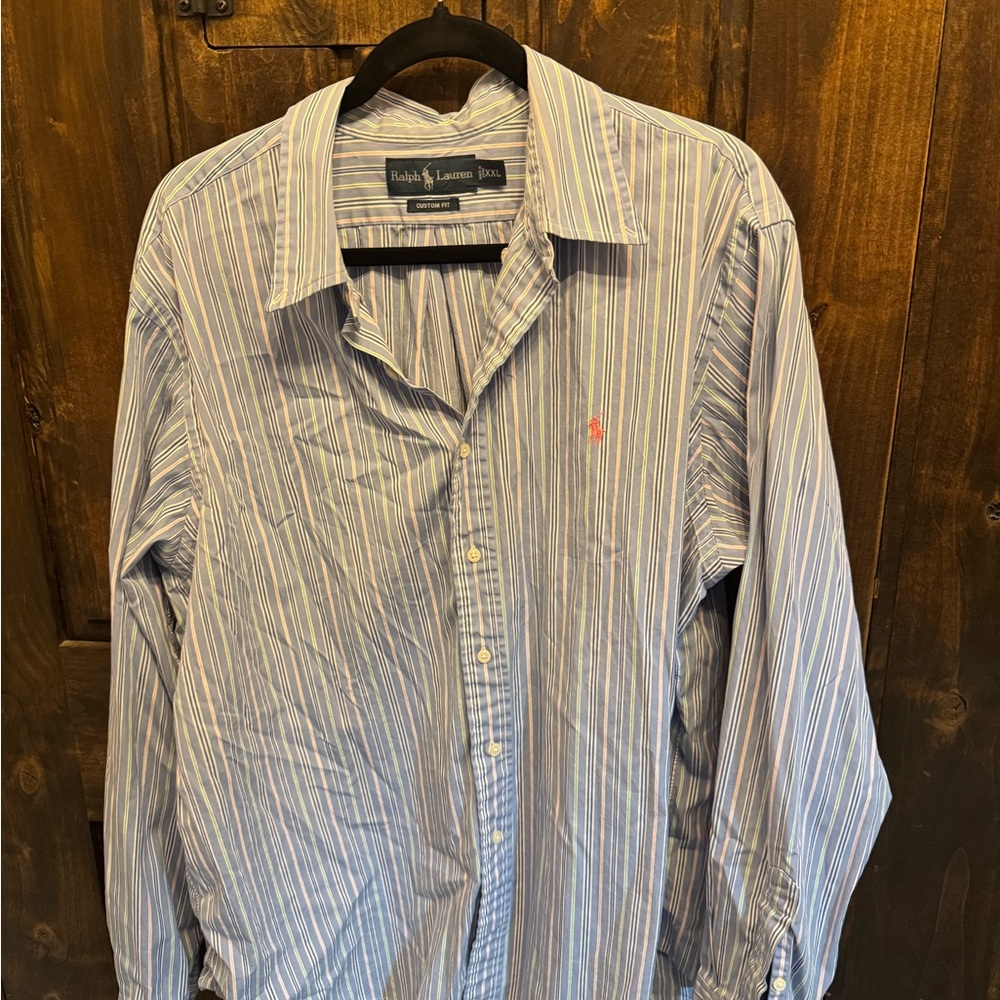 Ralph Lauren Blue and White Casual Button Down Shirt